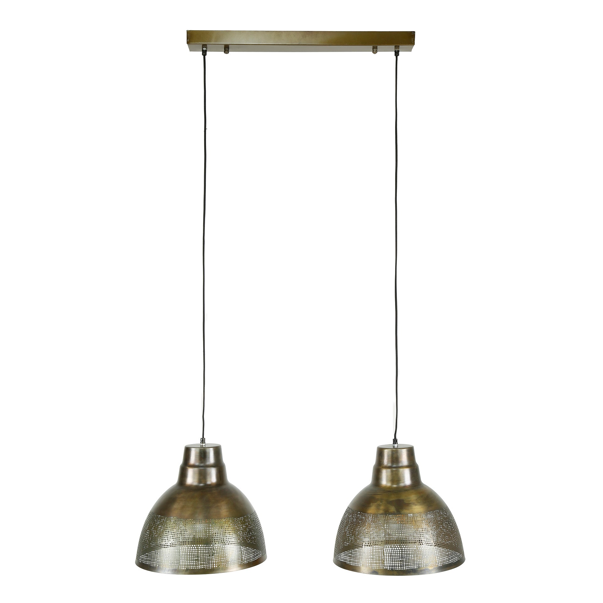 Pendelleuchte "Armonis“ – Mit 2 handperforierten Lampenschirmen aus Metall in Antikbronze