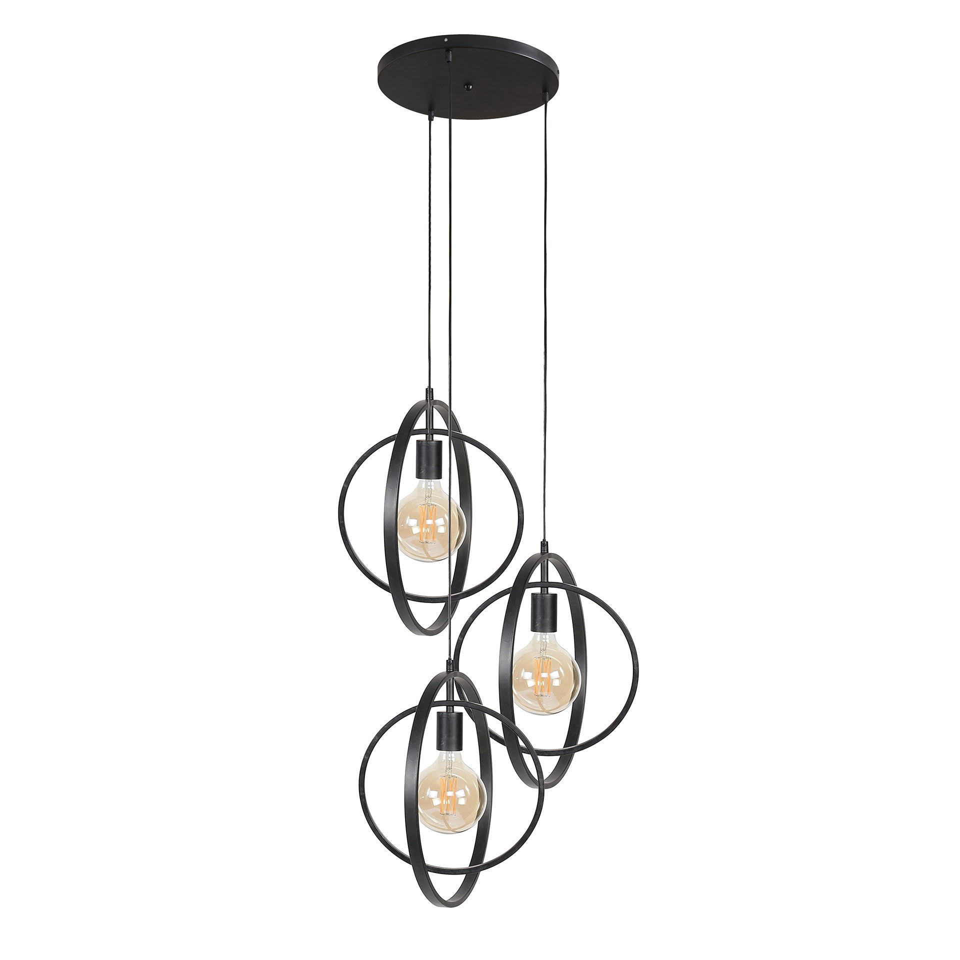 Pendelleuchte Orbitra Trio – Gestuftes Ringdesign in Anthrazit (3-flammig)