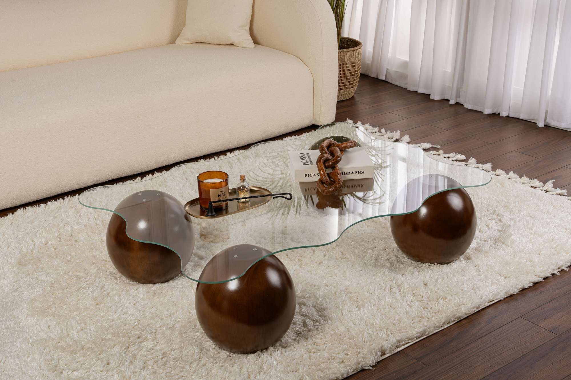 Couchtisch Trevano - gehärtete Tischglasplatte mit Wellensilhouette