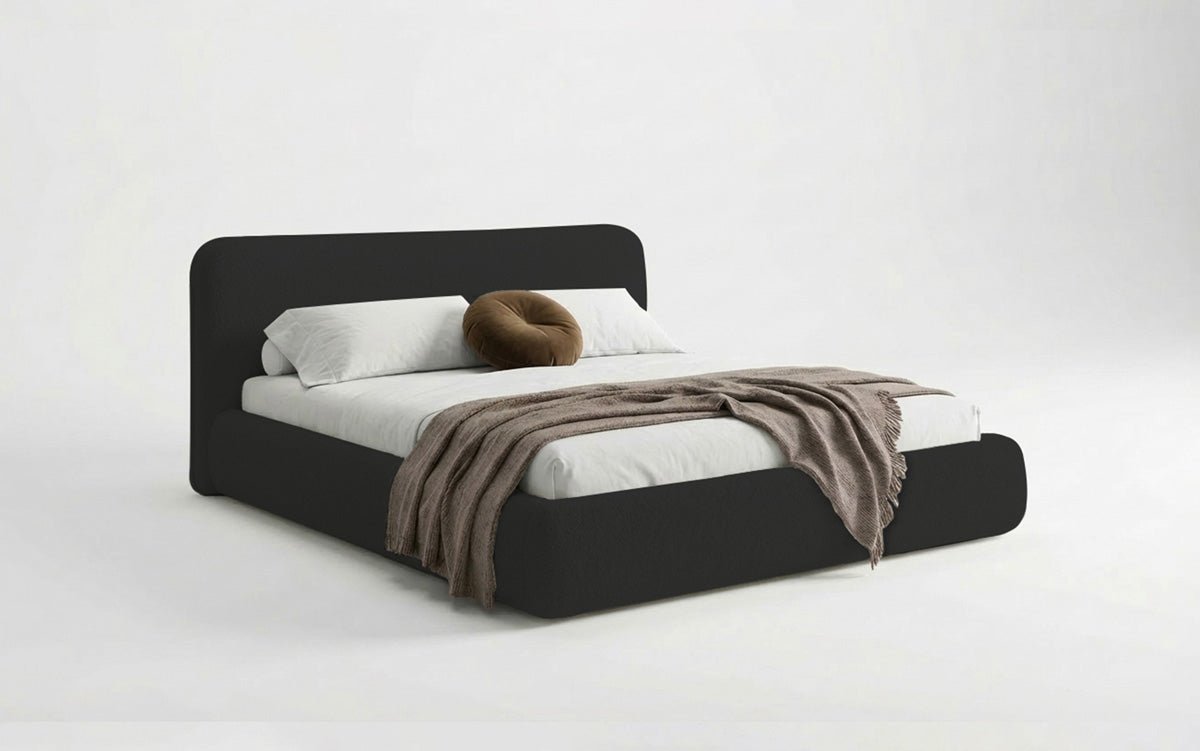 Designer Polsterbett Arosa in Bouclé mit Stauraum