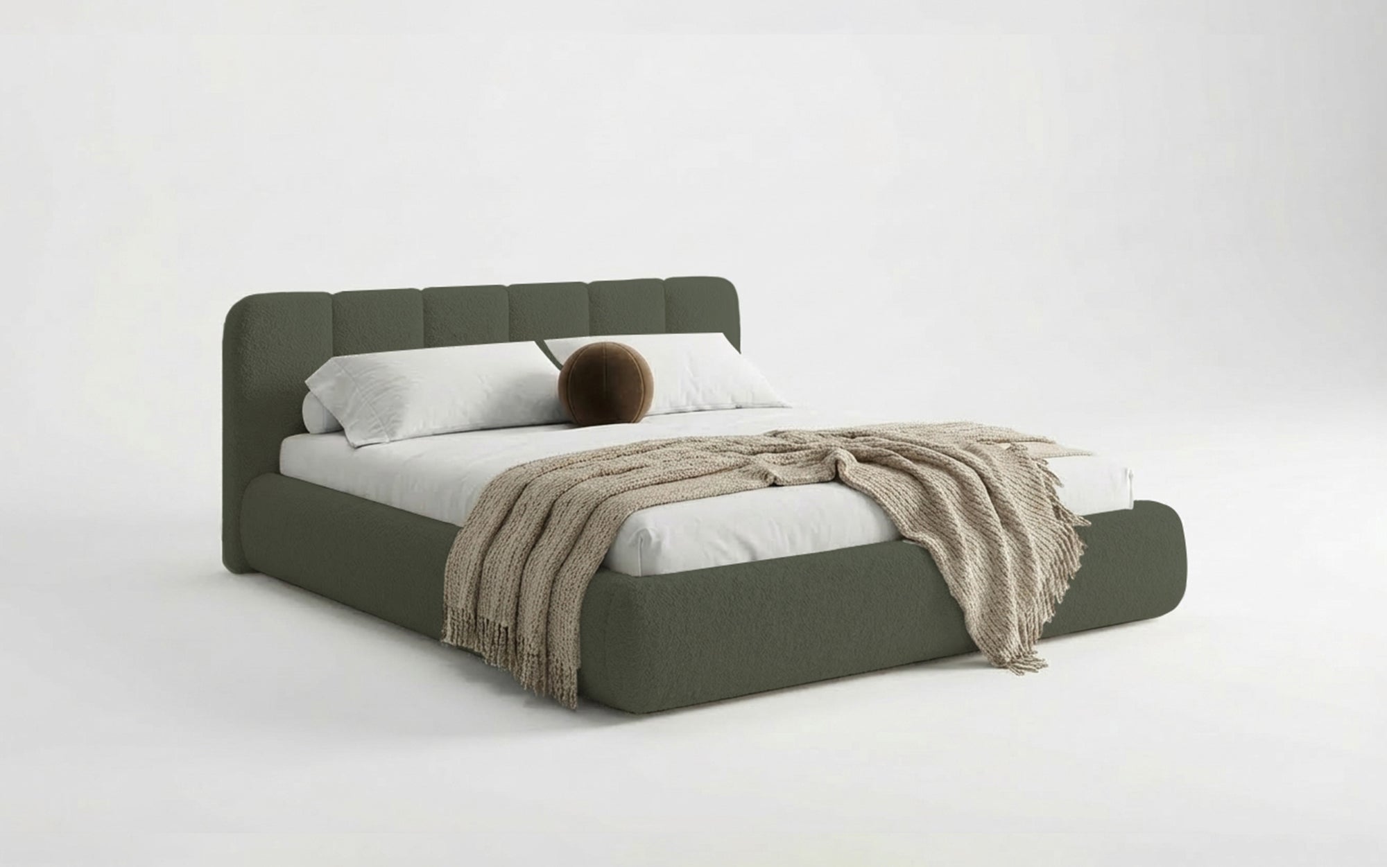 Designer Polsterbett Avelo in Bouclé mit Stauraum