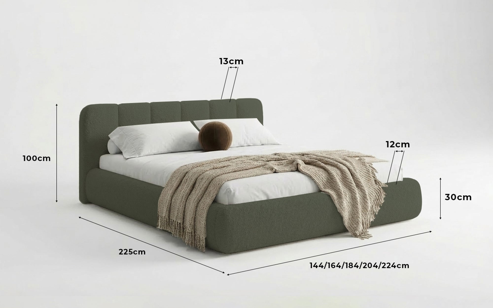 Designer Polsterbett Avelo in Bouclé mit Stauraum