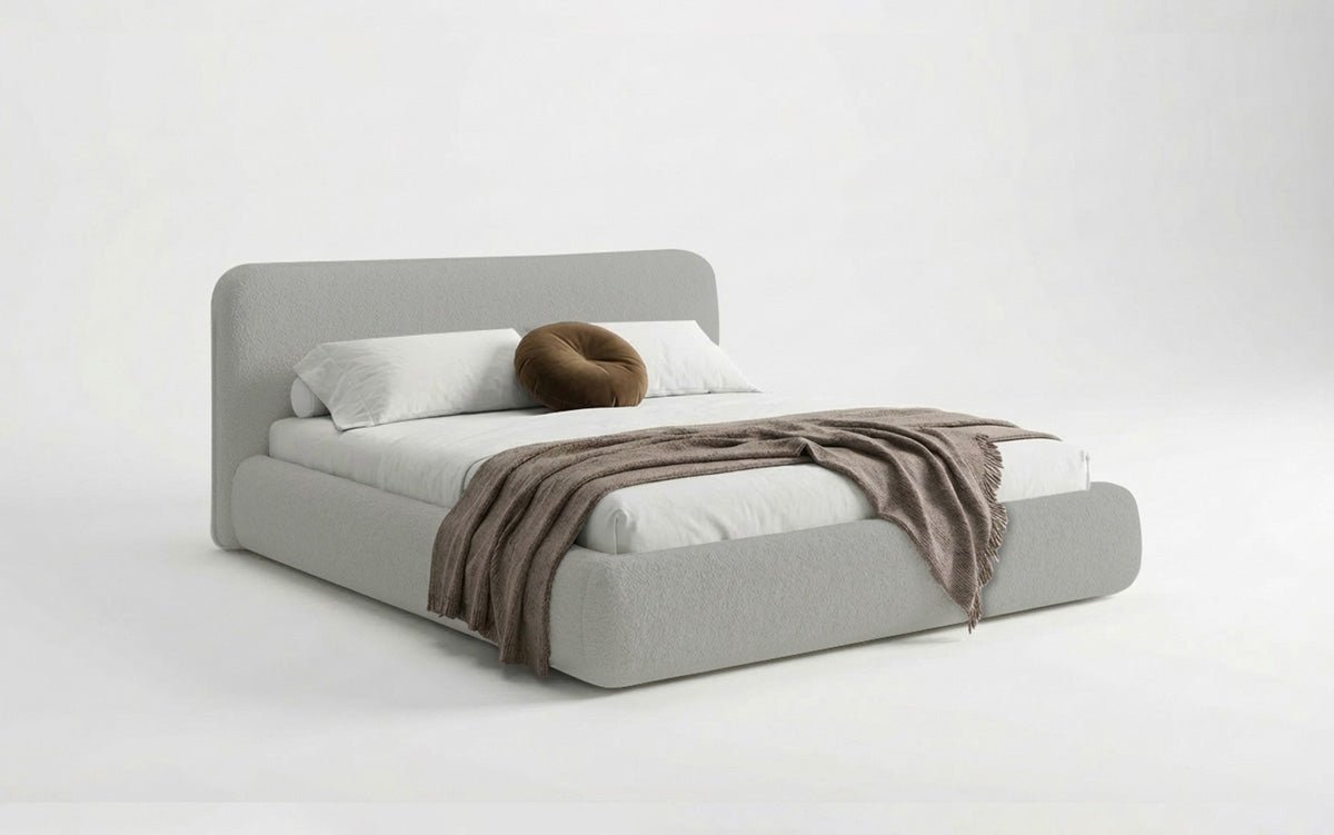 Designer Polsterbett Arosa in Bouclé mit Stauraum