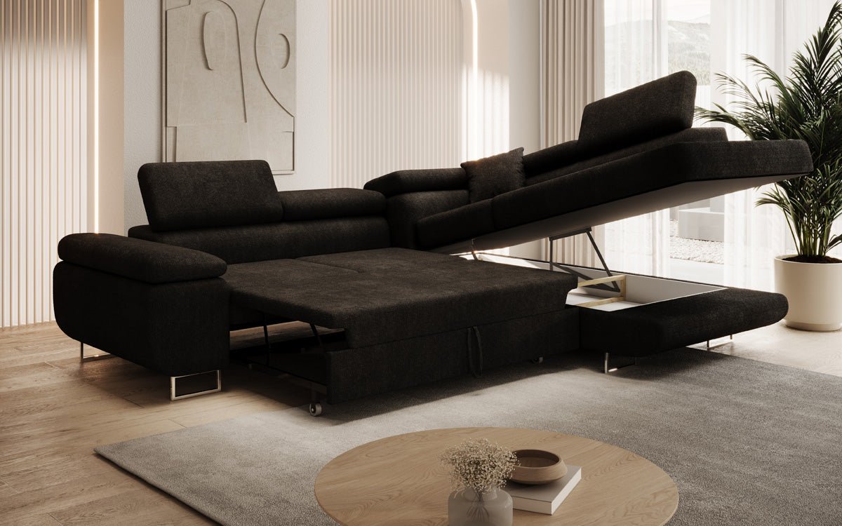 Designer Sofa Aston mit Schlaf- und Klappfunktion aus Bouclé