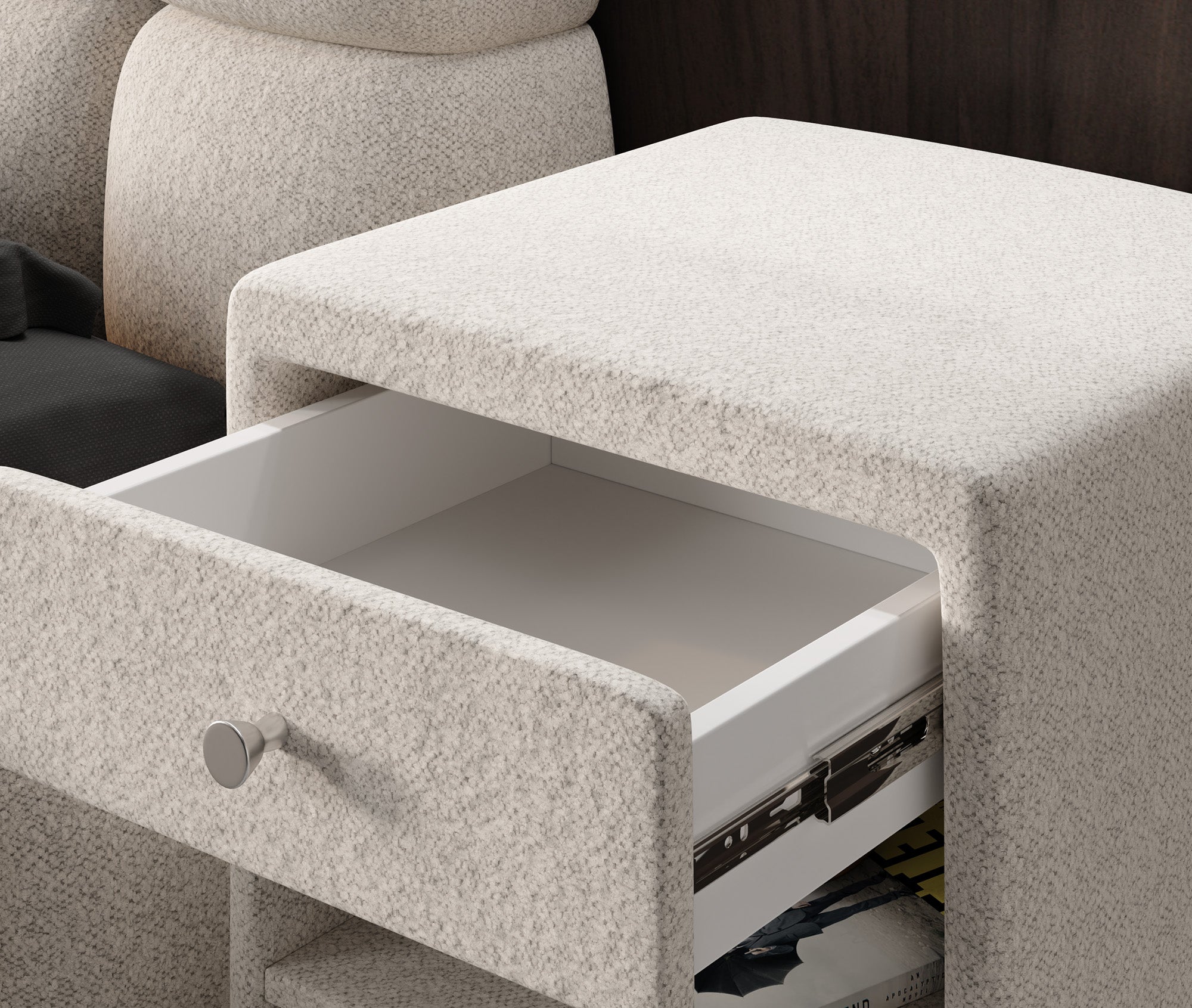 Designer Nachttisch Amy in Strukturstoff