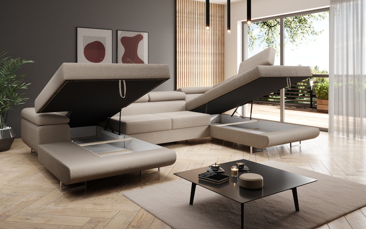 Designer Sofa Lago mit Schlaf - und Klappfunktion in Bouclé