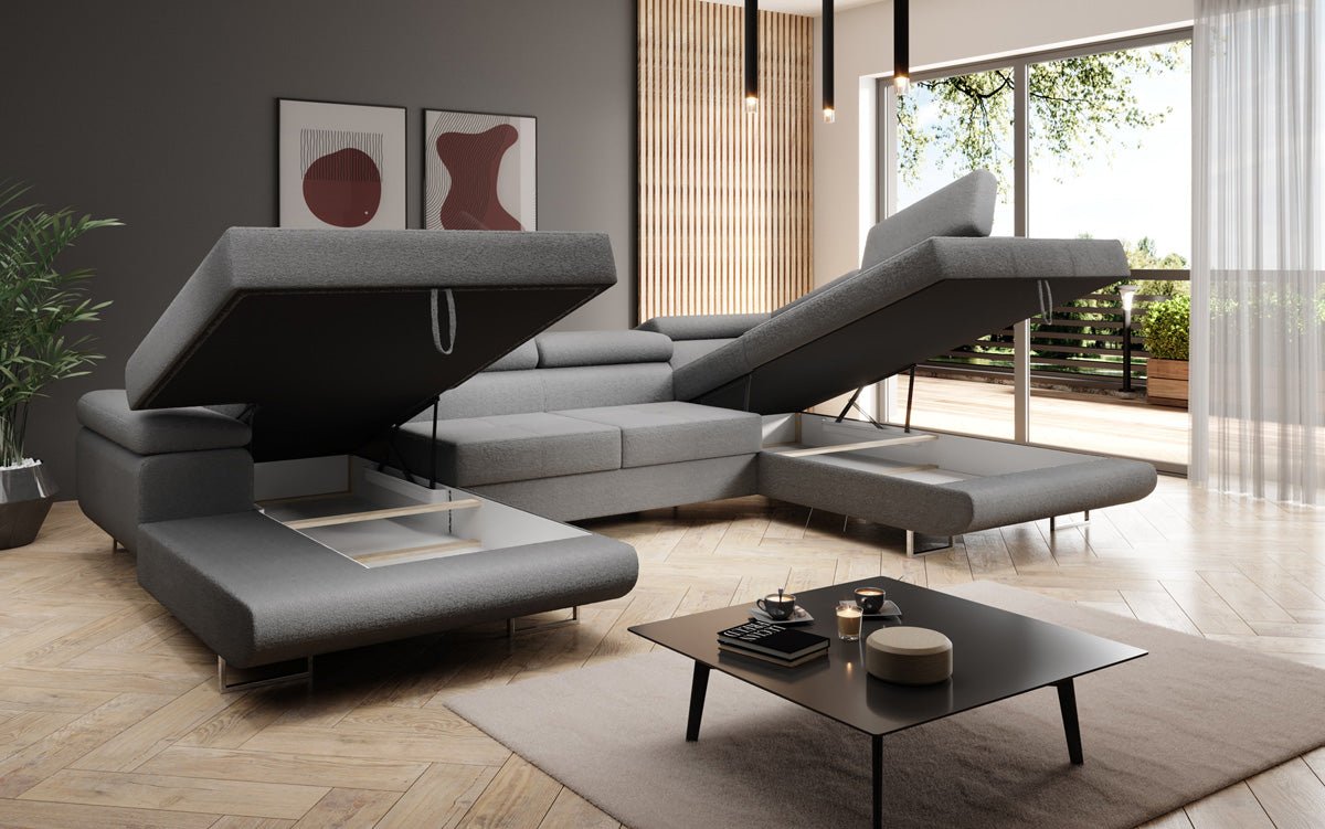 Designer Sofa Lago mit Schlaf - und Klappfunktion in Bouclé