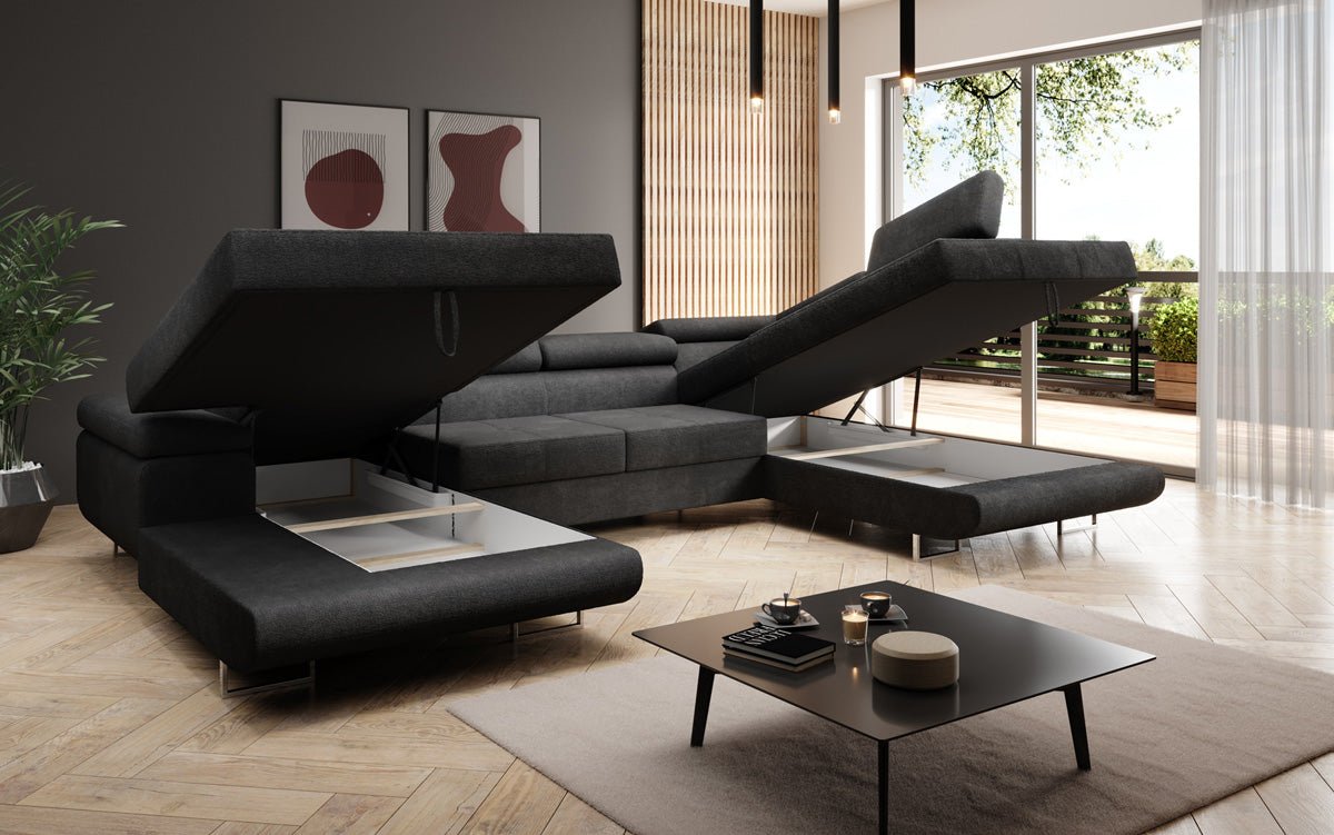 Designer Sofa Lago mit Schlaf - und Klappfunktion in Bouclé