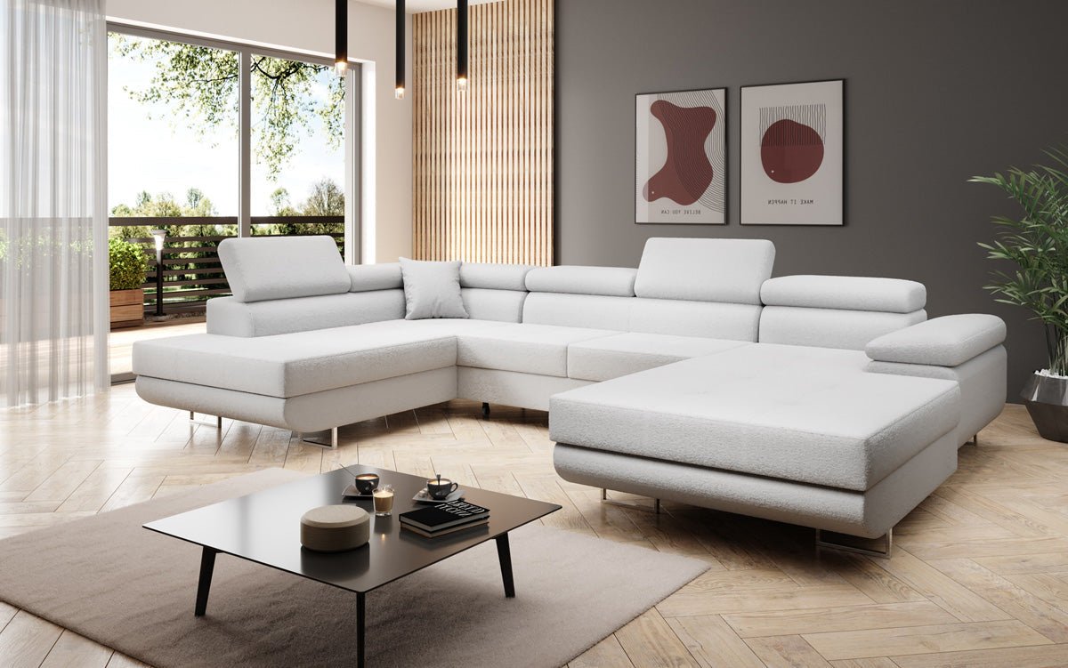 Designer Sofa Lago mit Schlaf - und Klappfunktion in Bouclé