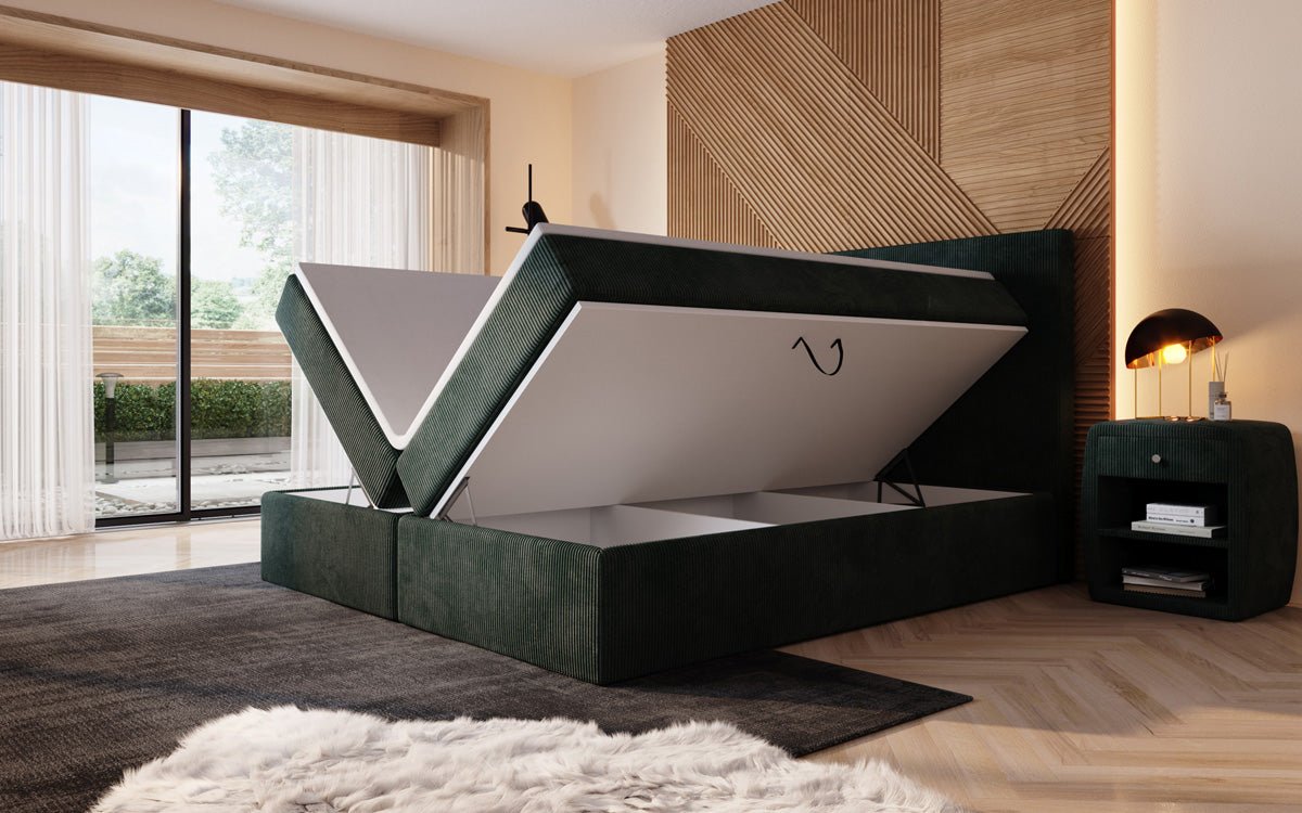 Boxspringbett Sejour mit LED u. Stauraum in Cord