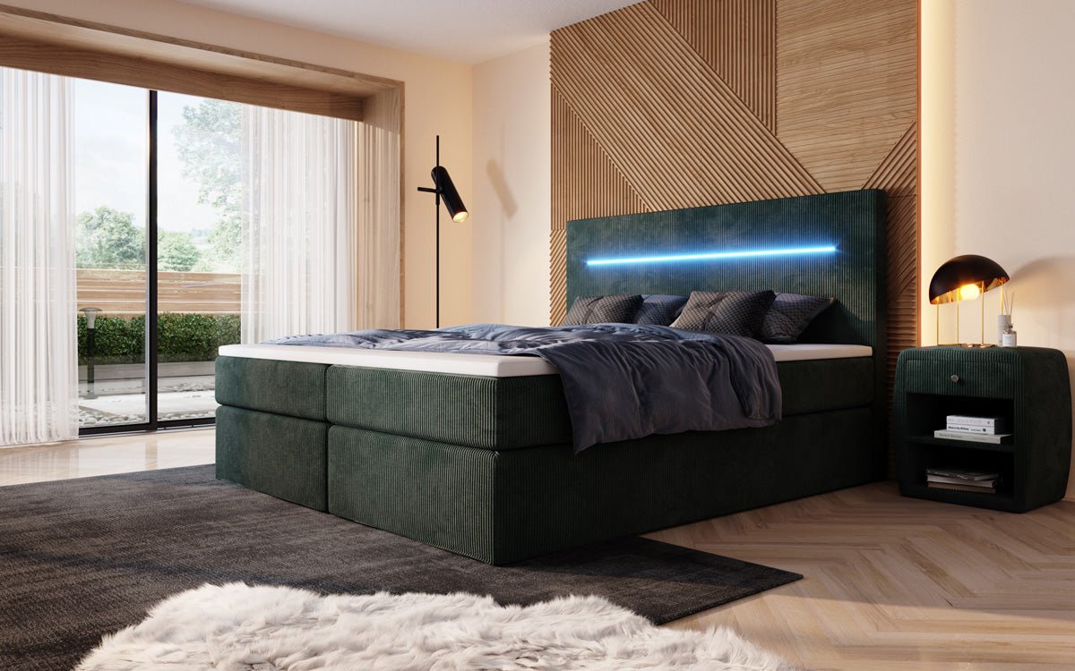 Boxspringbett Sejour mit LED u. Stauraum in Cord