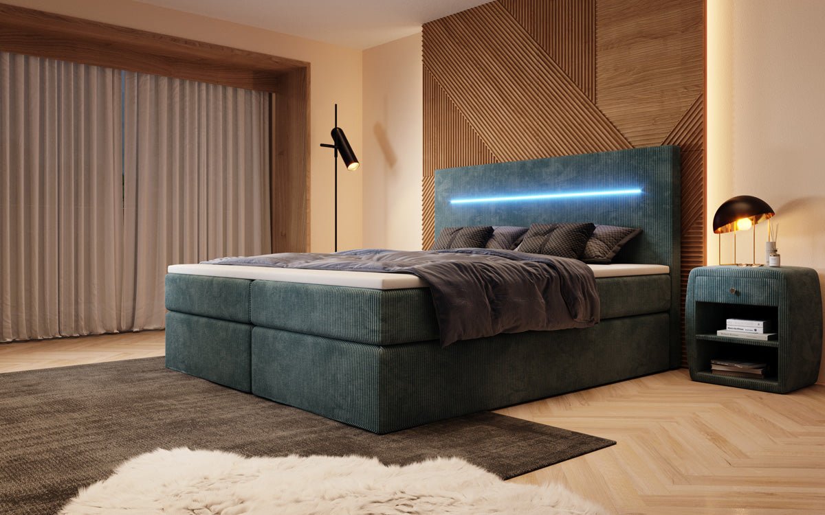 Boxspringbett Sejour mit LED u. Stauraum in Cord