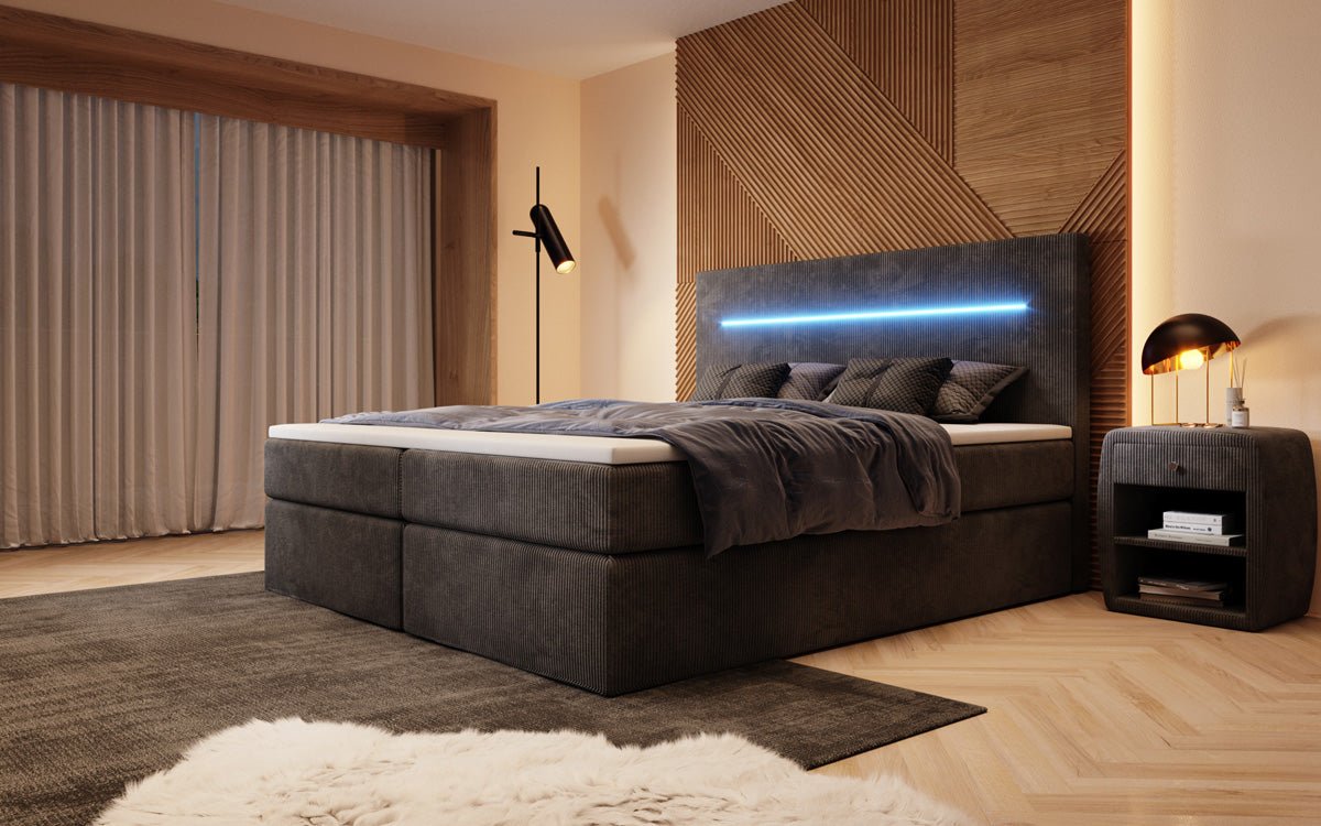 Boxspringbett Sejour mit LED u. Stauraum in Cord