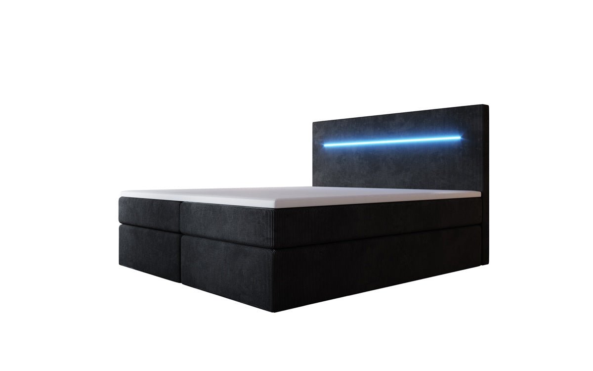 Boxspringbett Sejour mit LED u. Stauraum in Cord