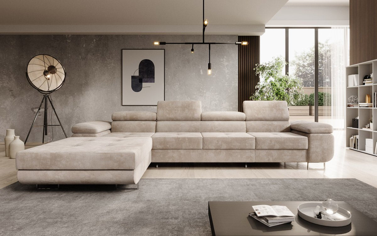 Designer Sofa Calvera Maxi mit Schlaf- und Klappfunktion in Cord