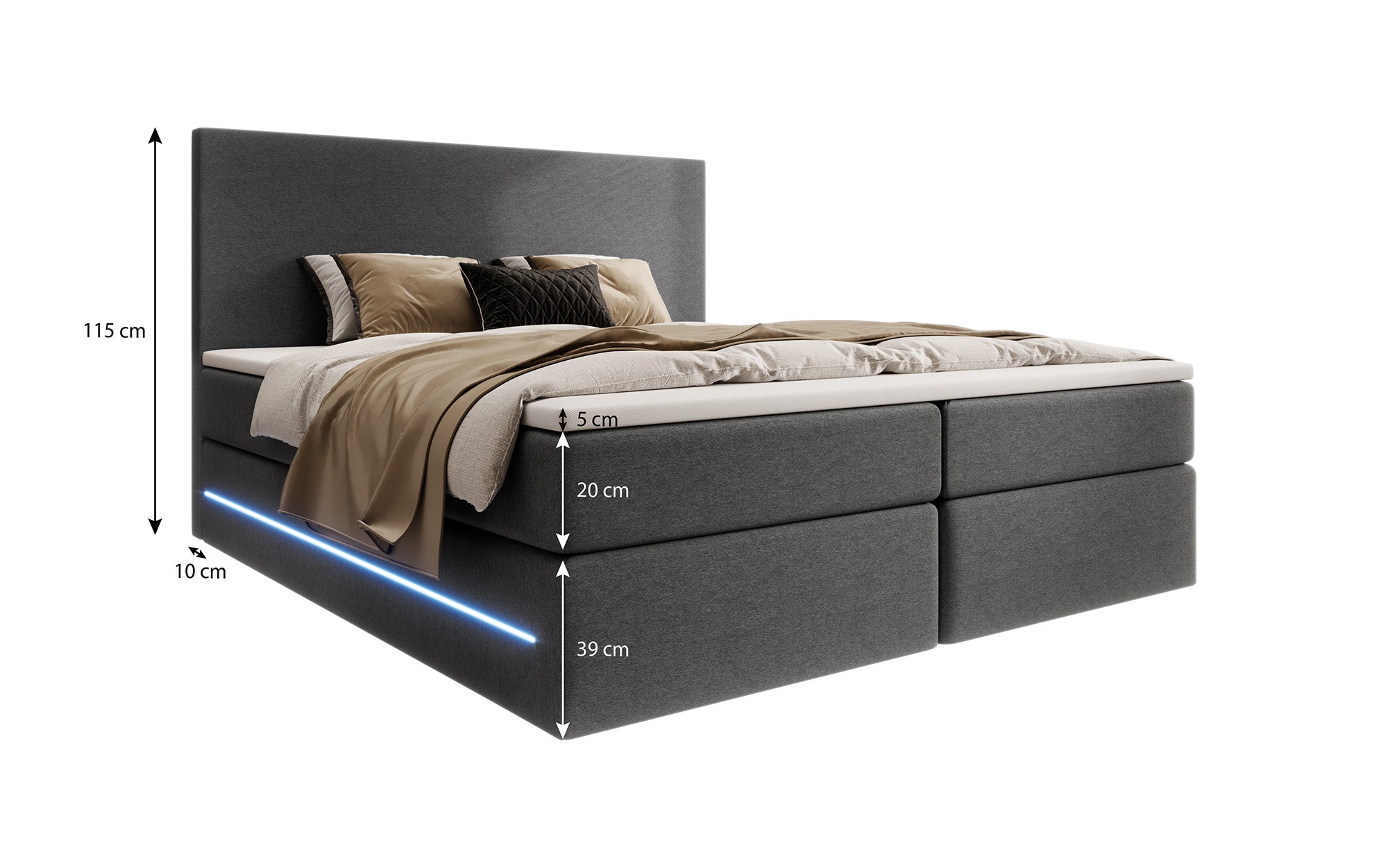 Boxspringbett Voyage mit LED u. Stauraum in Samt