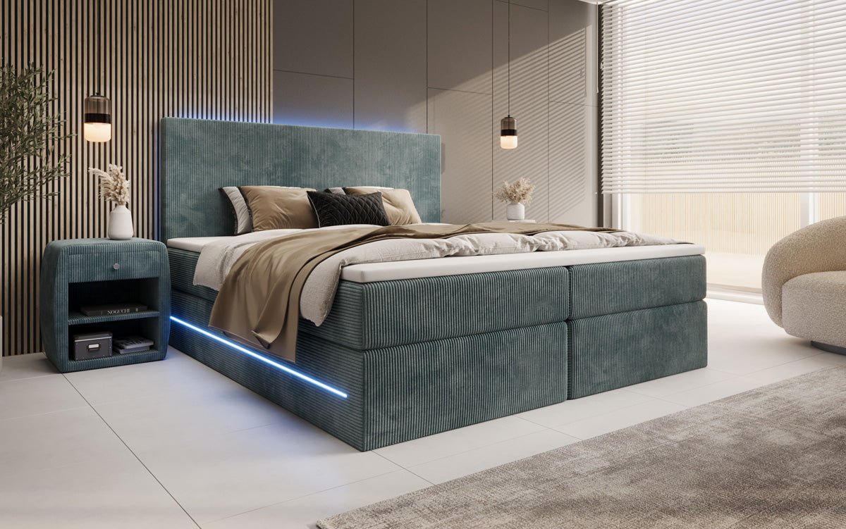 Boxspringbett Voyage mit LED u. Stauraum in Cord