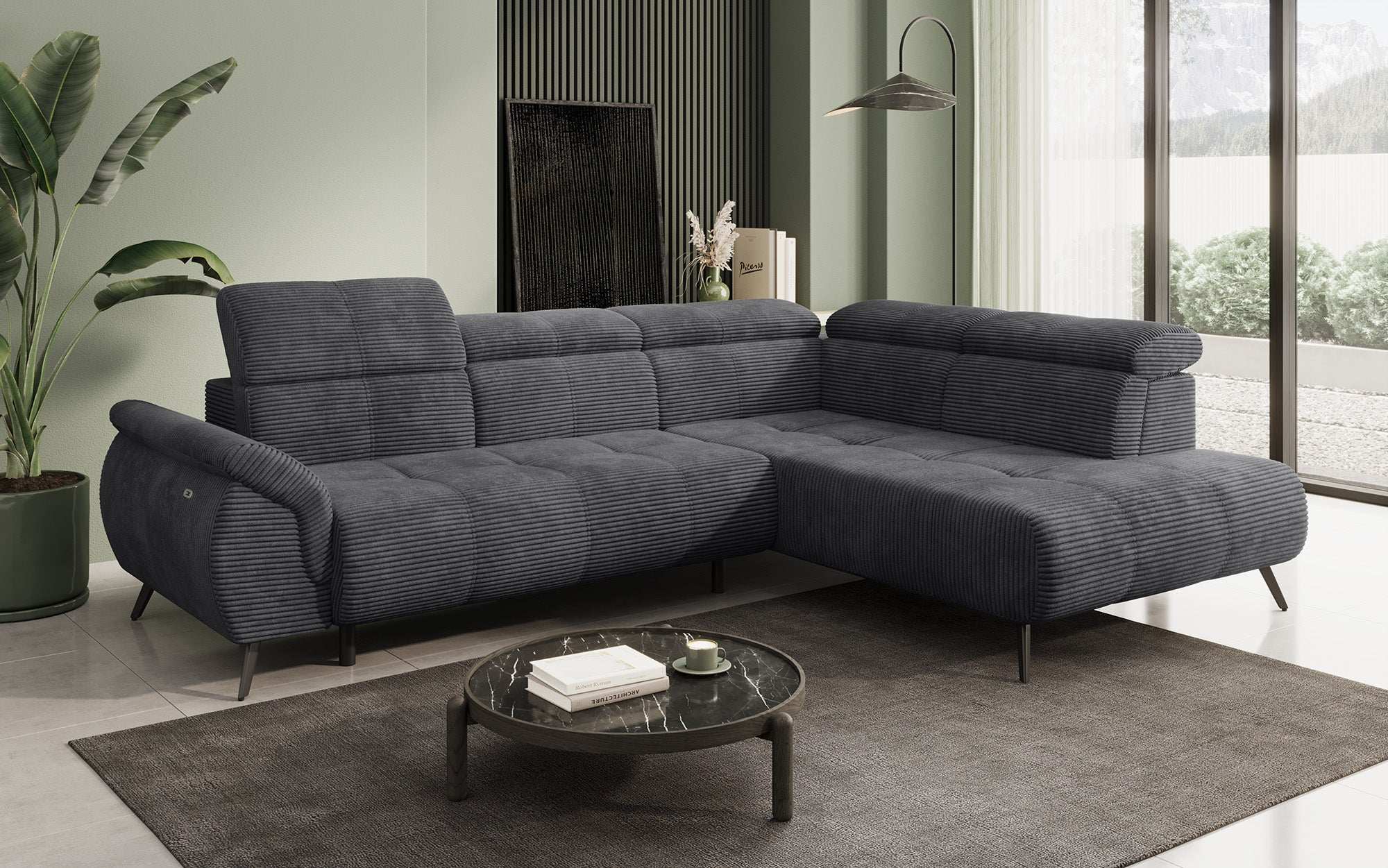 Designer Sofa Genova II mit elektrischer Sitzverlängerung, USB Anschluss
