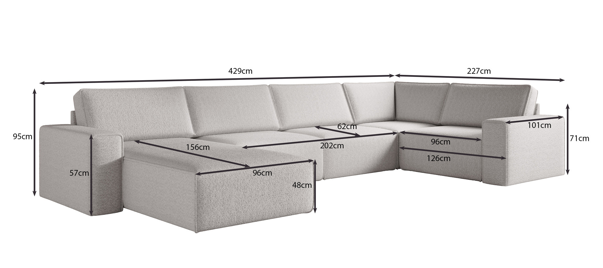 Modulare Sofalandschaft U Yuma aus Bouclé