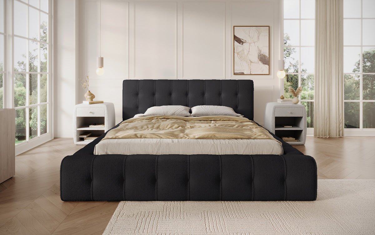 Designer Polsterbett Lena in Bouclé mit Stauraum