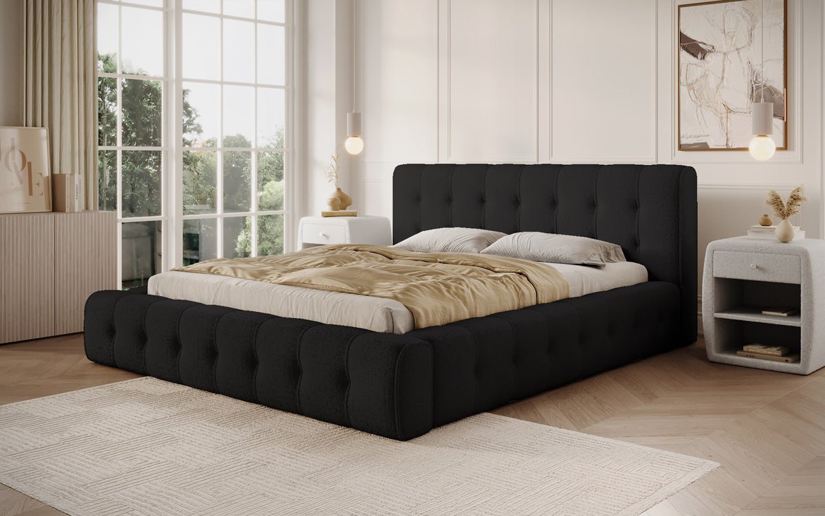 Designer Polsterbett Lena in Bouclé mit Stauraum