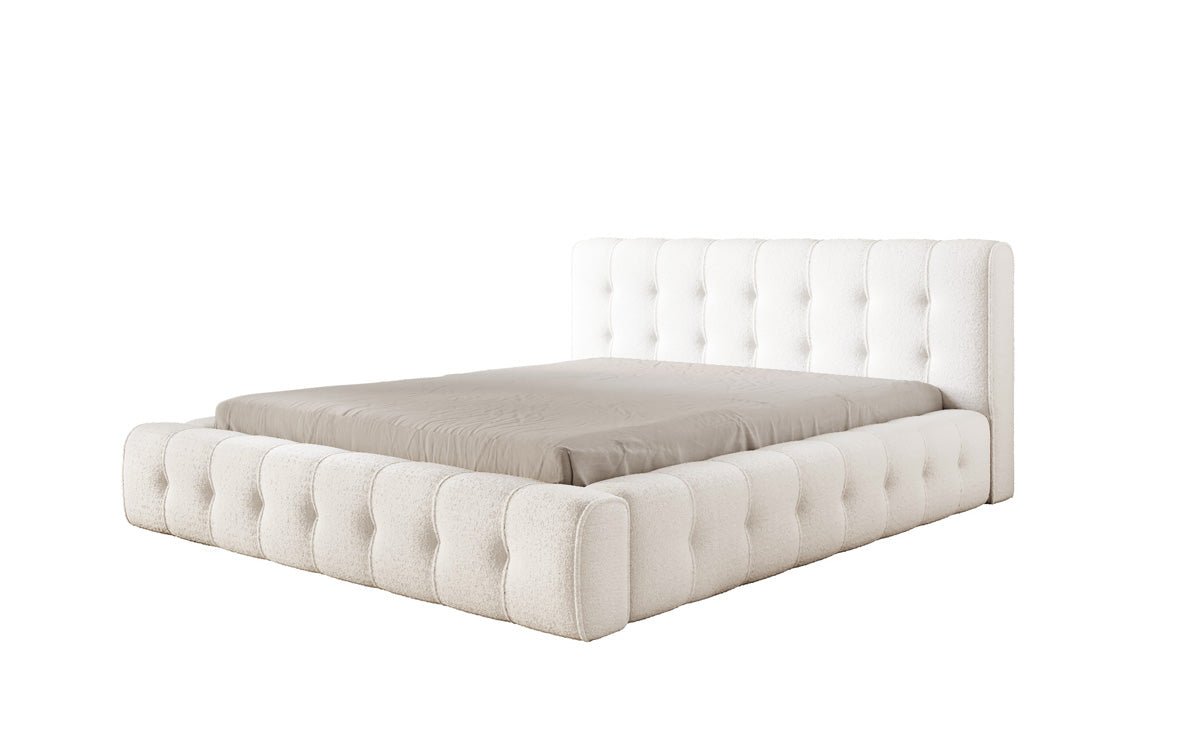 Designer Polsterbett Lena in Bouclé mit Stauraum