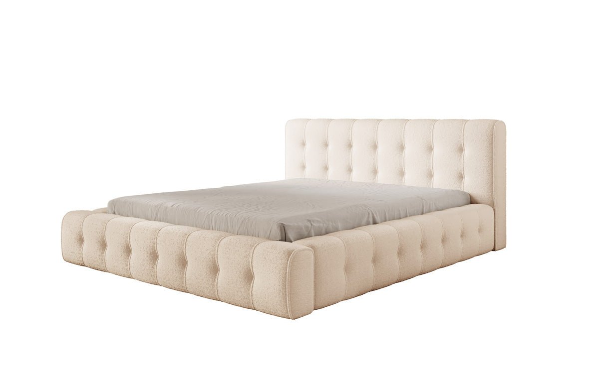 Designer Polsterbett Lena in Bouclé mit Stauraum