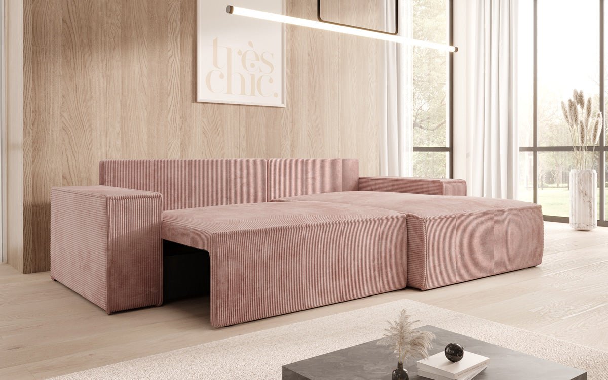 Designer Sofa Corino in Cord mit Schlaf- und Klappfunktion