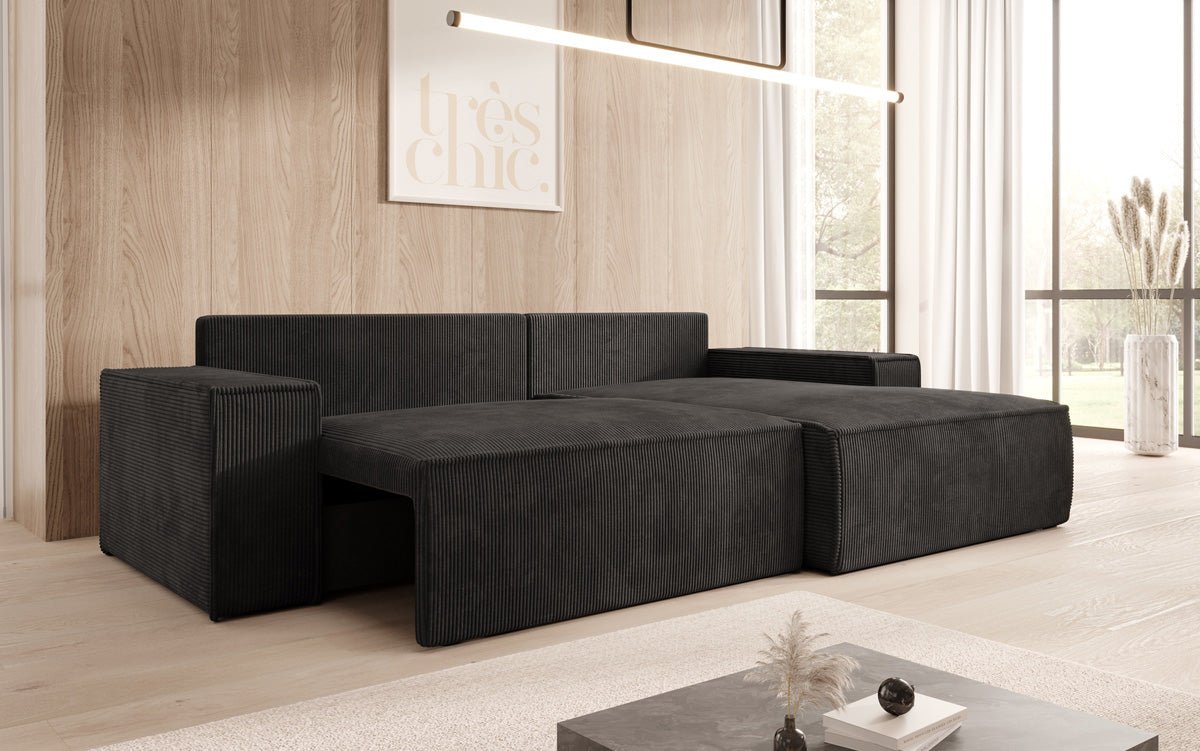 Designer Sofa Corino in Cord mit Schlaf- und Klappfunktion