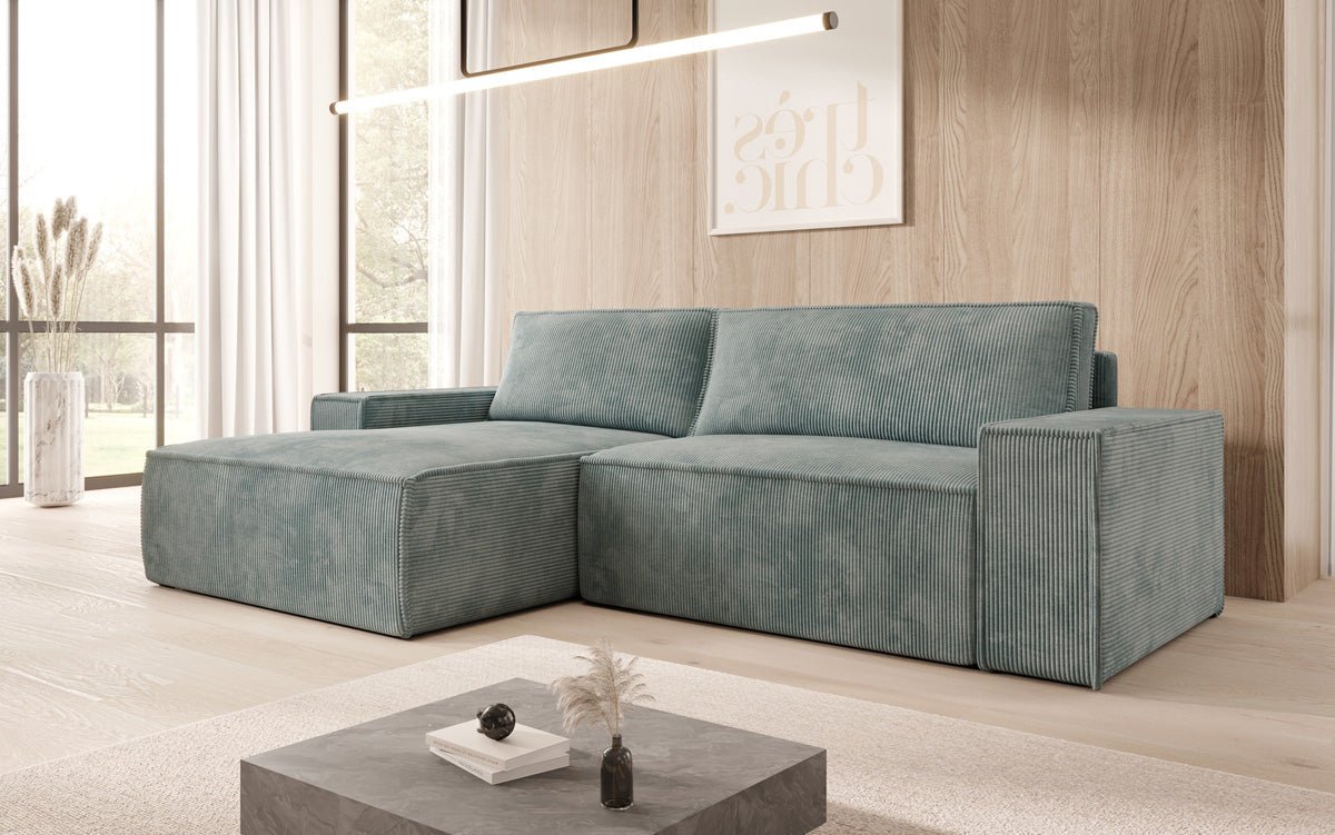 Designer Sofa Corino in Cord mit Schlaf- und Klappfunktion