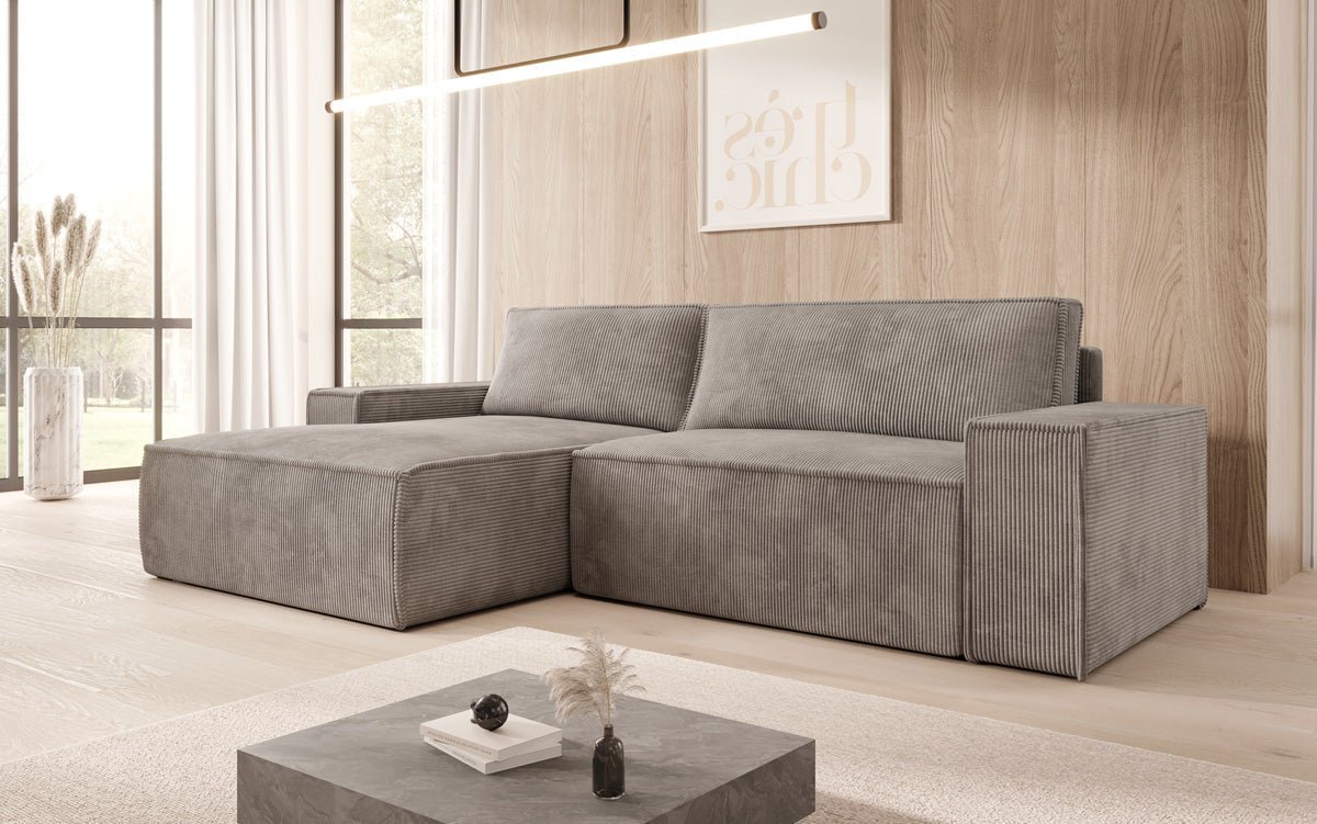 Designer Sofa Corino in Cord mit Schlaf- und Klappfunktion