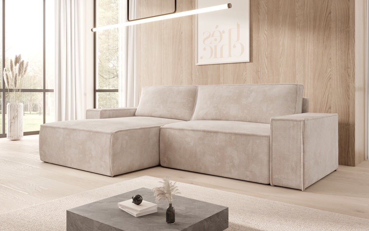 Designer Sofa Corino in Cord mit Schlaf- und Klappfunktion