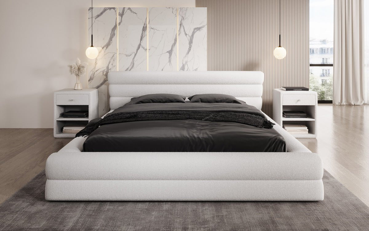 Designer Polsterbett Velana Bouclé mit Stauraum