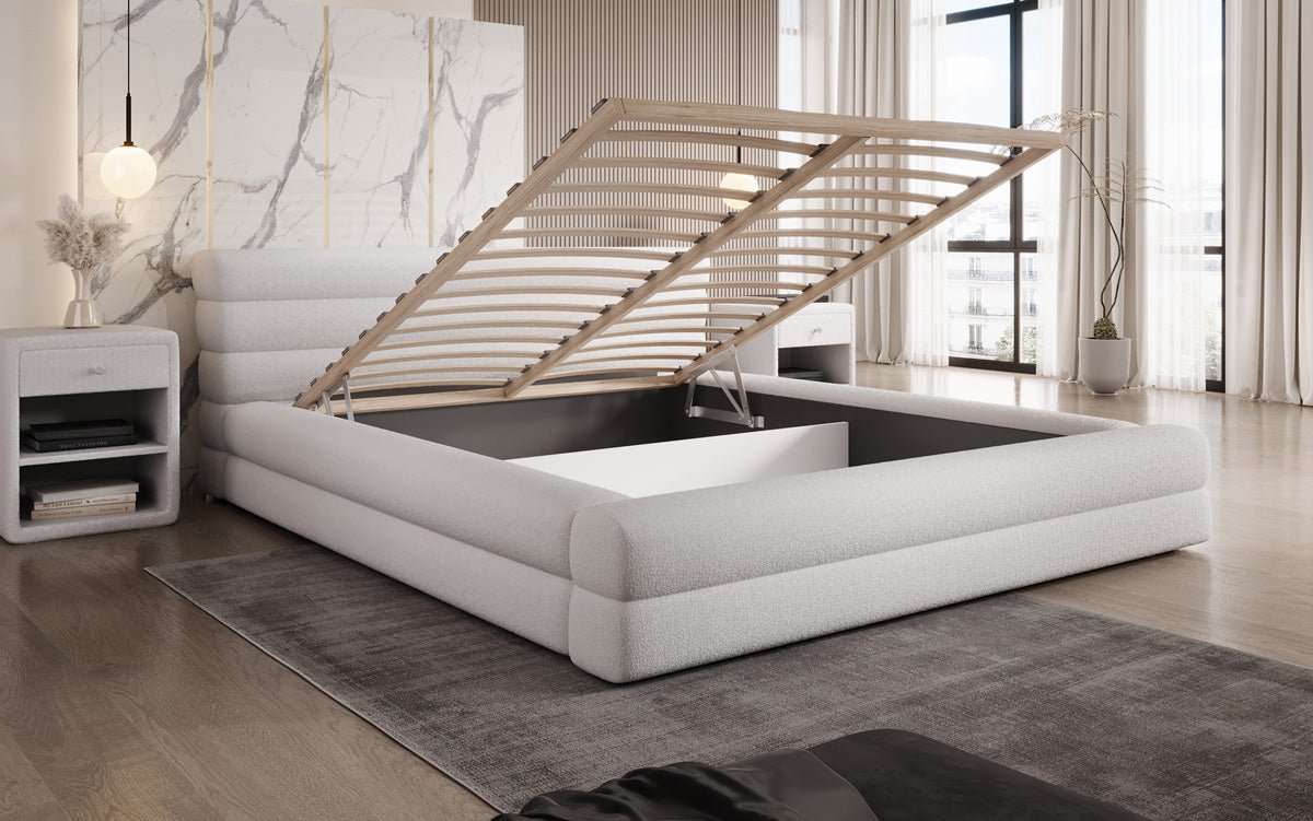 Designer Polsterbett Velana Bouclé mit Stauraum