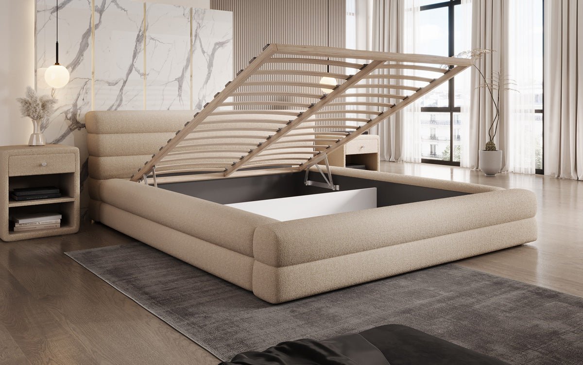 Designer Polsterbett Velana Bouclé mit Stauraum