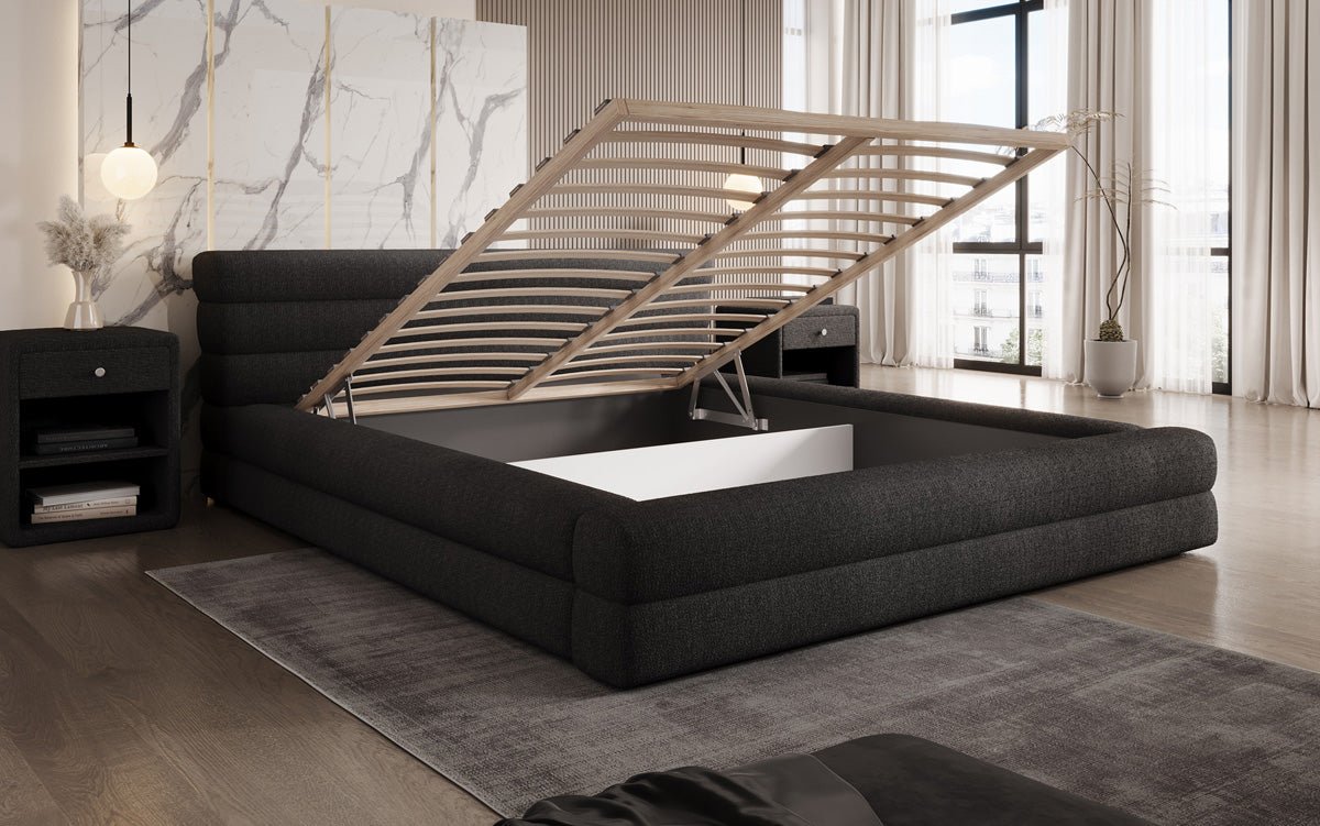 Designer Polsterbett Velana Bouclé mit Stauraum