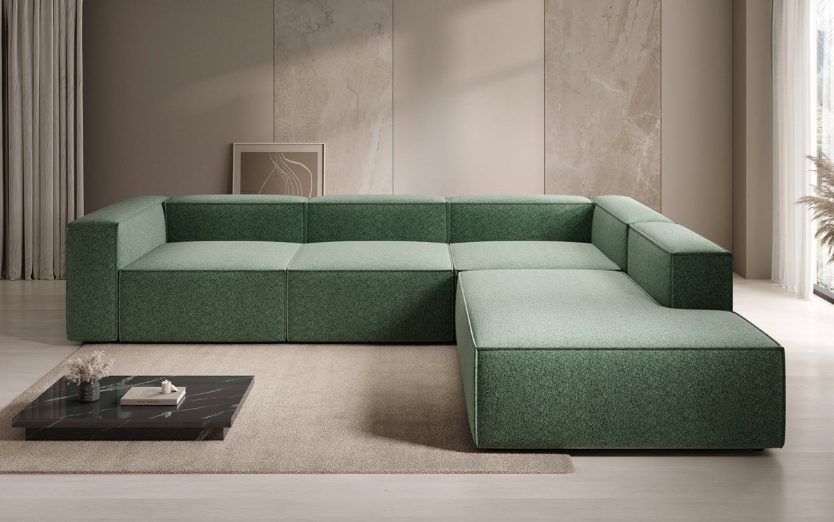 Designer Sofa Lesley L mit langer Ottomane in Strukturstoff