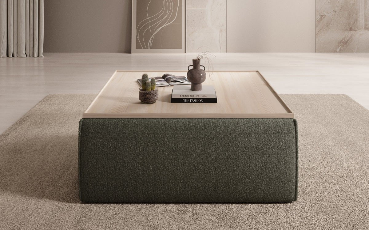 Beistellhocker/Couchtisch Lesley mit Stauraum in Bouclé