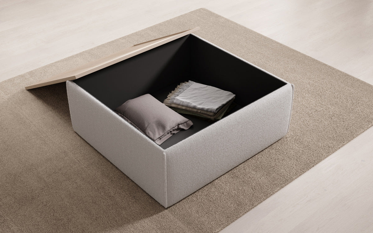 Beistellhocker/Couchtisch Lesley mit Stauraum in Bouclé