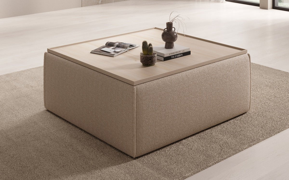 Beistellhocker/Couchtisch Lesley mit Stauraum in Bouclé