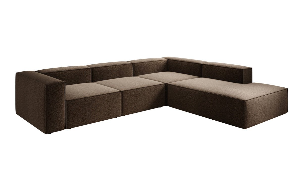 Designer Sofa Lesley L mit langer Ottomane in Strukturstoff