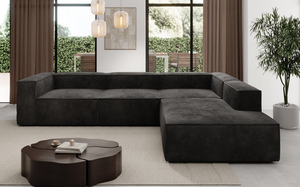 Designer Sofa Lesley L mit langer Ottomane in Cord