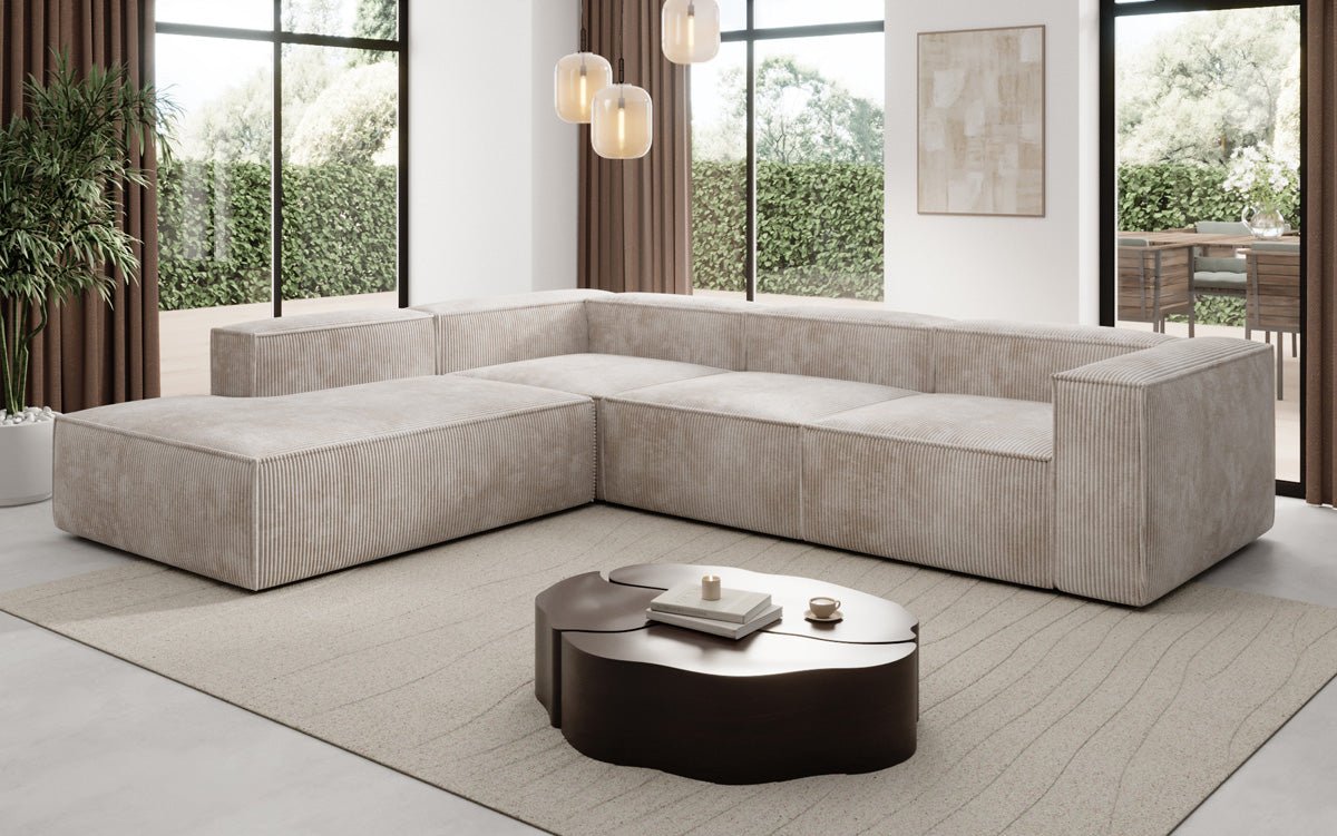 Designer Sofa Lesley L mit langer Ottomane in Cord