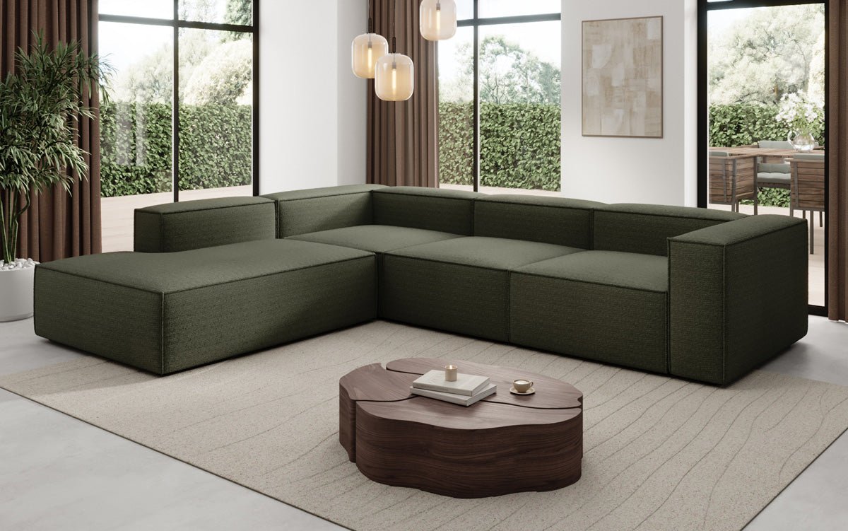 Designer Sofa Lesley L mit langer Ottomane in Bouclé