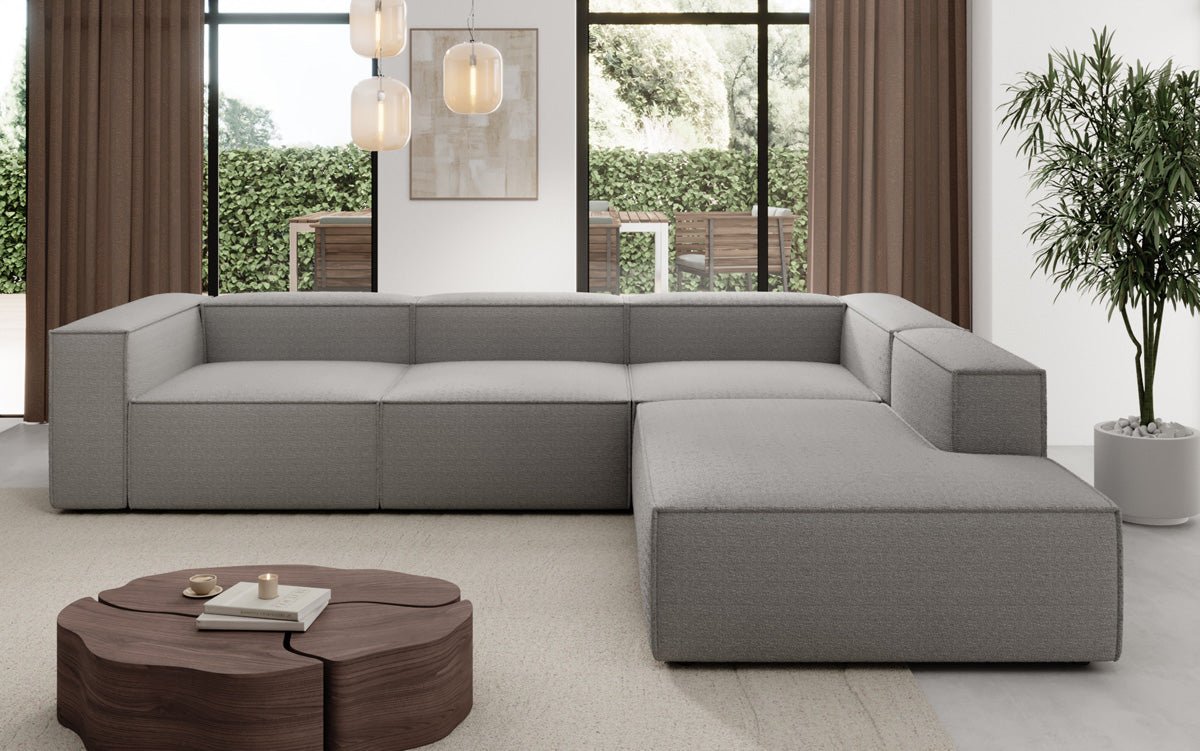 Designer Sofa Lesley L mit langer Ottomane in Bouclé