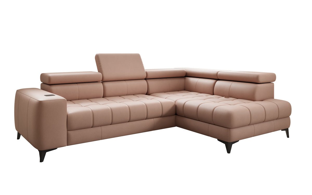 Designer L Sofa Seluna mit elektrischer Schlaffunktion, Induktion und Stauraum in Echtleder