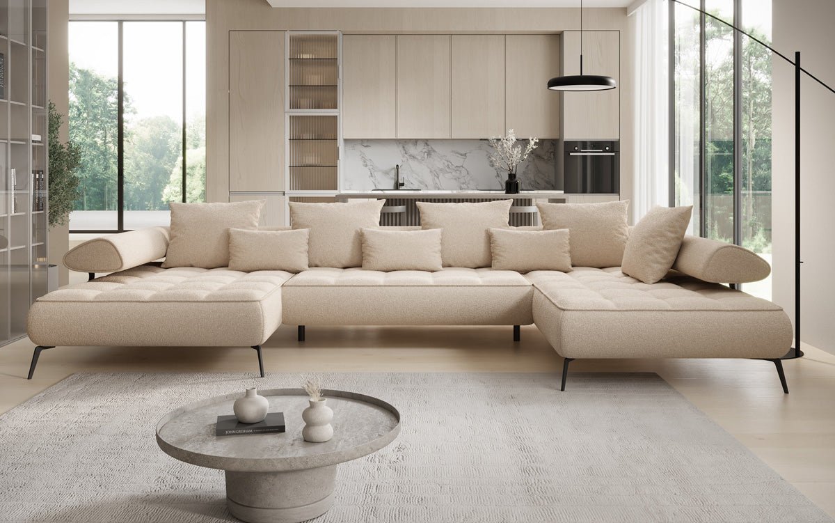 Designer U Sofa Sydney Bouclé mit elektrischer Schlaffunktion