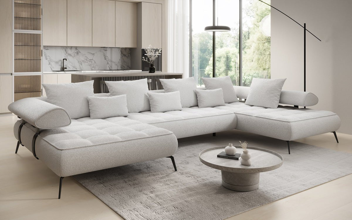 Designer U Sofa Sydney Bouclé mit elektrischer Schlaffunktion