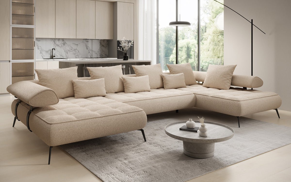 Designer U Sofa Sydney Bouclé mit elektrischer Schlaffunktion