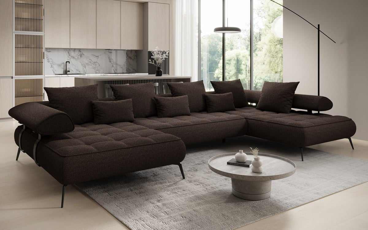 Designer U Sofa Sydney Bouclé mit elektrischer Schlaffunktion